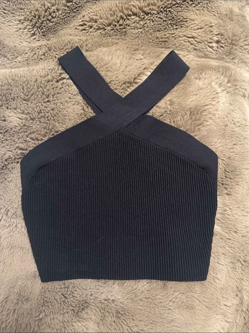 Babaton Black Ribbed Crop Top